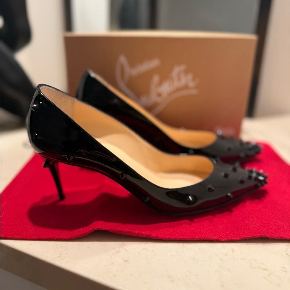 Christian Louboutin Black Patent Studded Pointed Toe Pumps